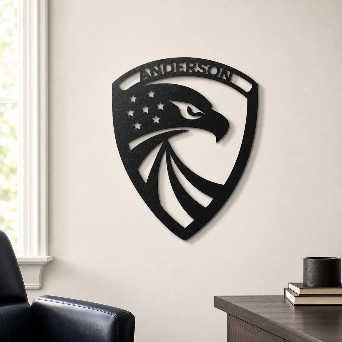 Modern Eagle Monogram Sign | Personalized Steel Wall Art | Made in USA