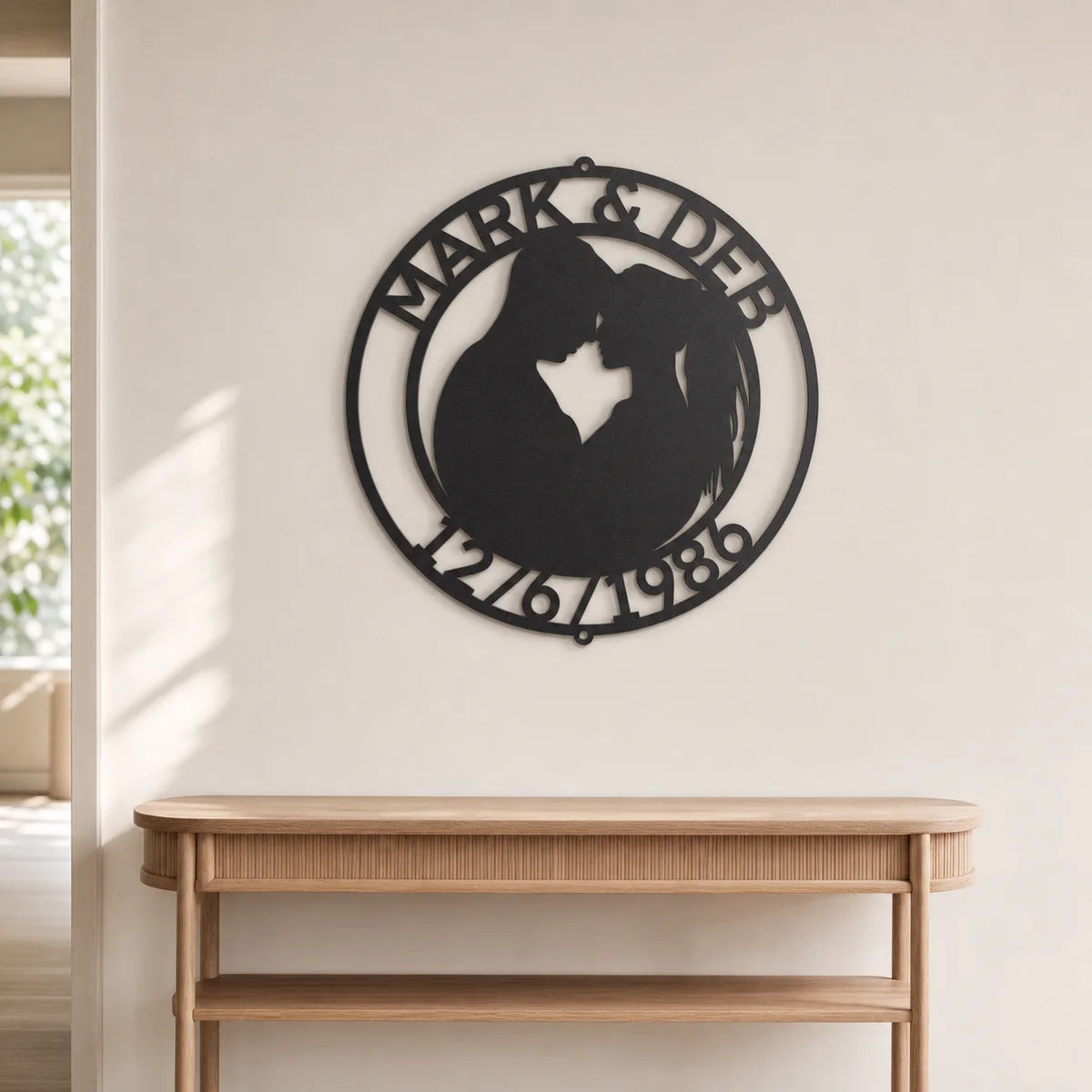 Couple Silhouette Monogram 2 Sign | Personalized Steel Wall Art | Made in USA