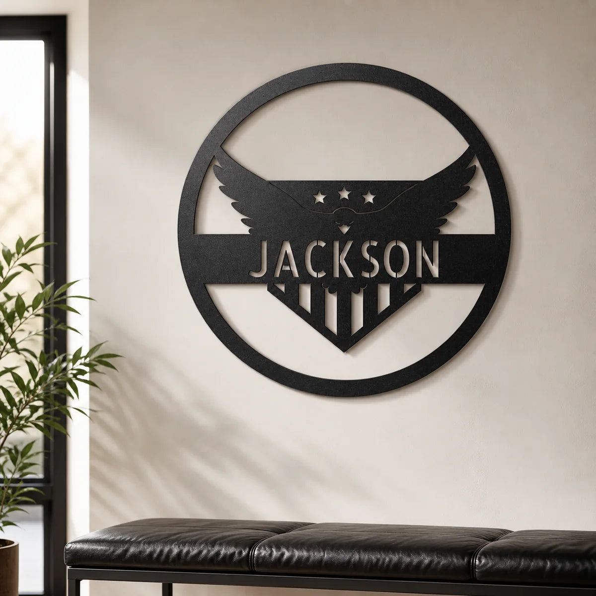 Attacking Eagle Monogram Sign | Personalized Steel Wall Art | Made in USA