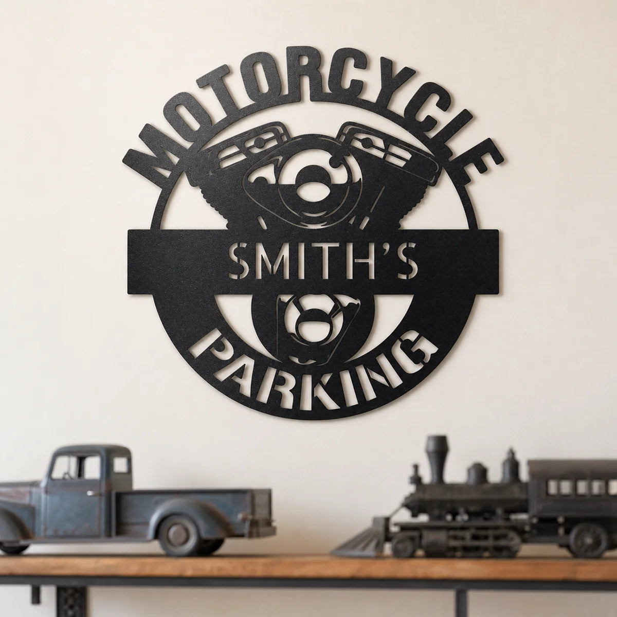 Motorcycle Parking Monogram Sign | Personalized Steel Wall Art | Made in USA