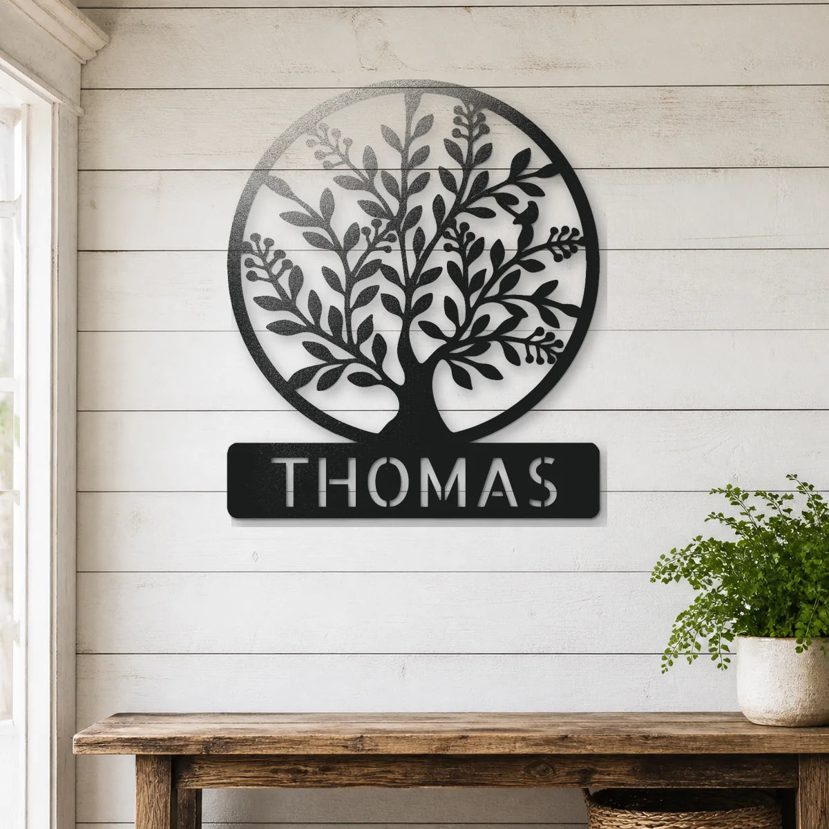 Simple Tree Monogram Sign | Personalized Steel Wall Art | Made in USA