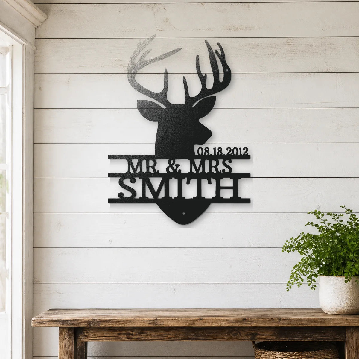 Deer Head Family Name Sign | Personalized Steel Wall Art | Made in USA