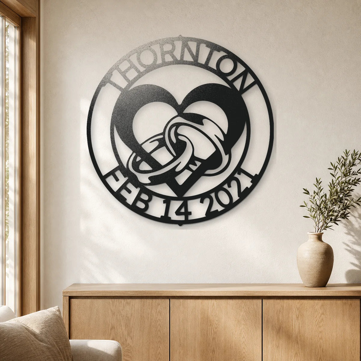 Heart and Rings Sign | Personalized Steel Wall Art | Made in USA