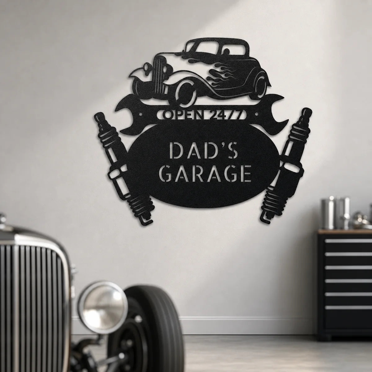 Hot Rod Mechanic Monogram Sign | Personalized Steel Wall Art | Made in USA