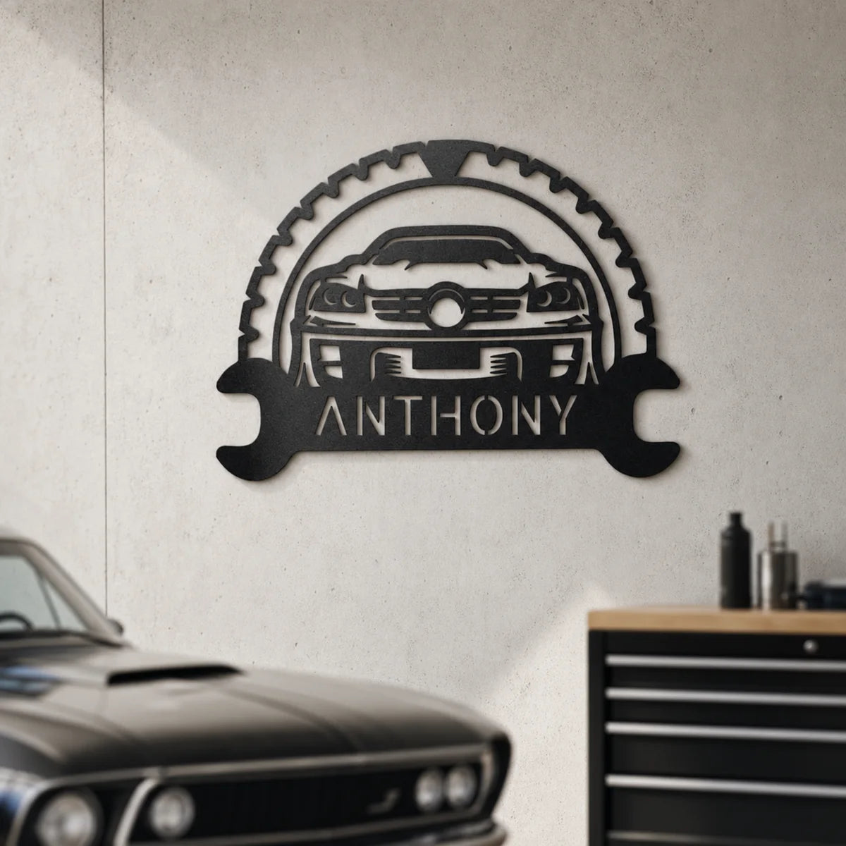 Classic Car Monogram Sign | Personalized Steel Wall Art | Made in USA