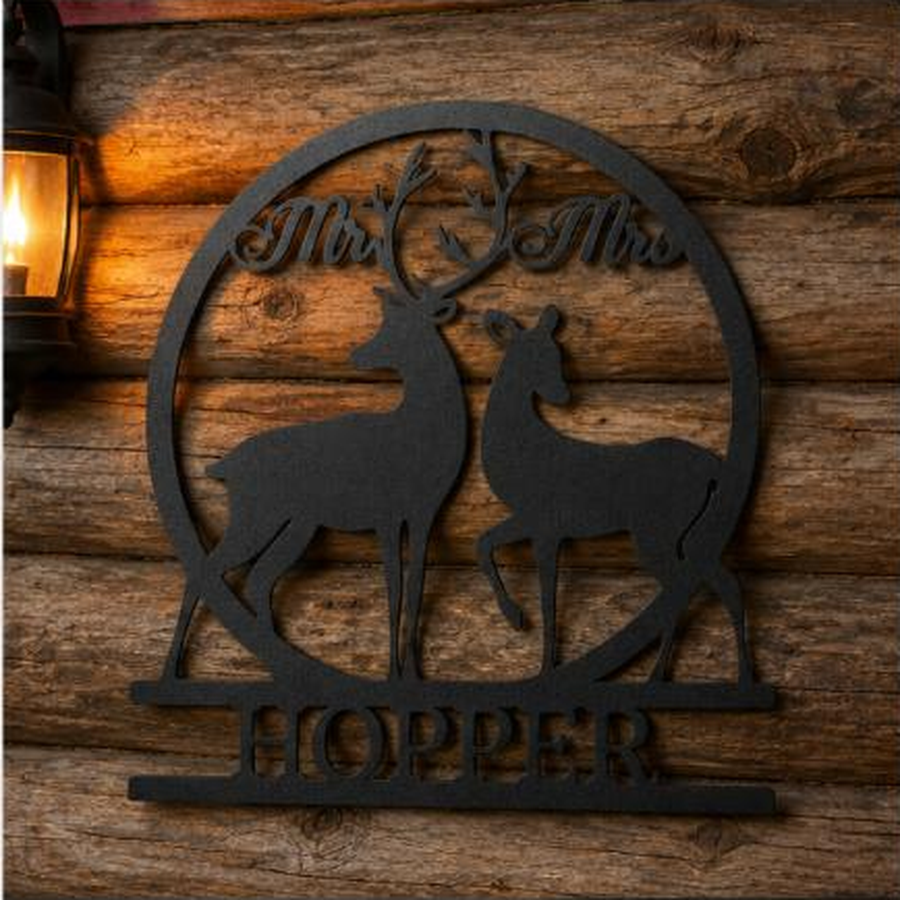 Mr and Mrs Deer Monogram Sign | Personalized Steel Wall Art | Made in USA