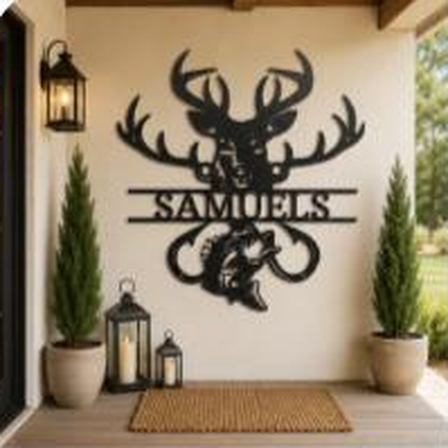 Outdoorsman Monogram Sign | Personalized Steel Wall Art | Made in USA