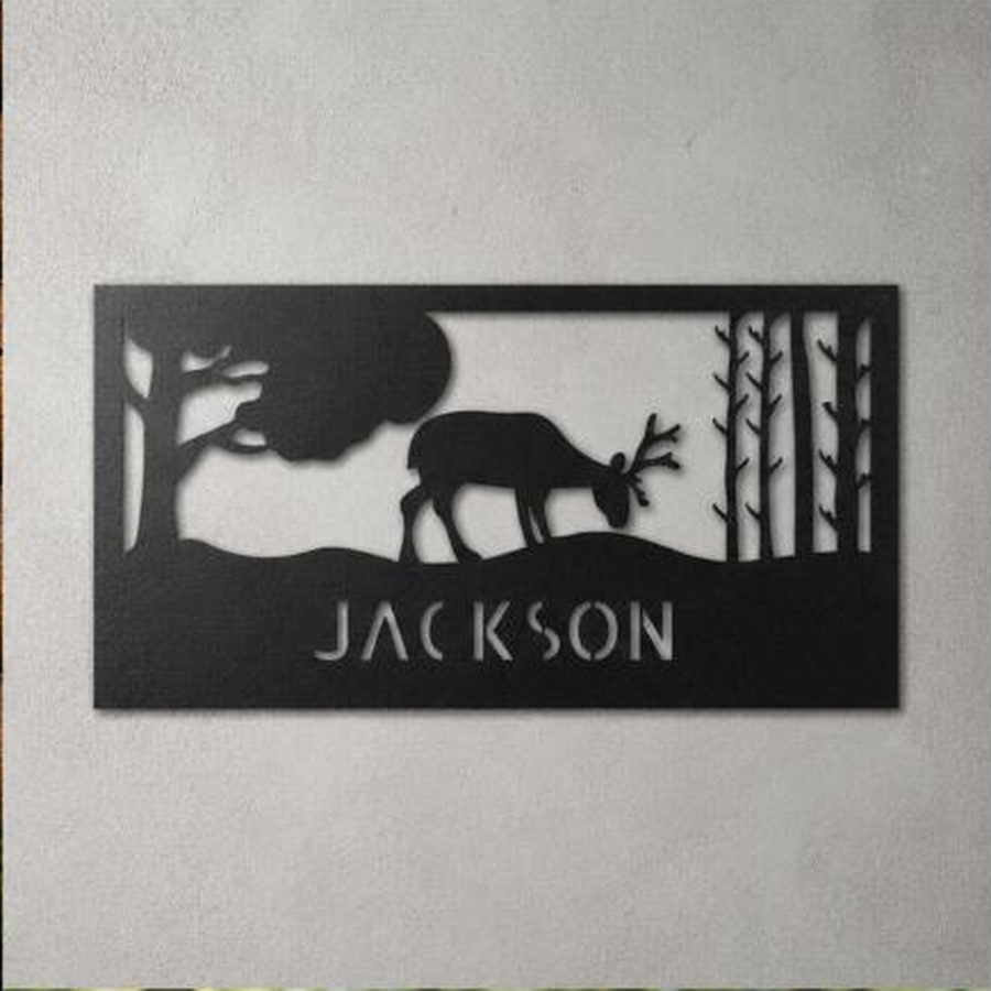 Grazing Deer Monogram Sign | Personalized Steel Wall Art | Made in USA