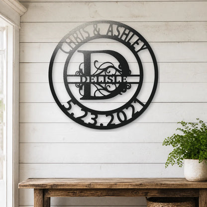 Elaborate Split Letter Family Name Sign | Personalized Steel Wall Art | Made in USA