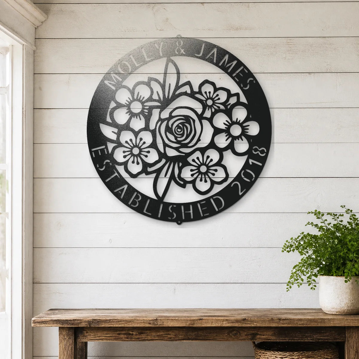 Floral Ring Monogram Sign | Personalized Steel Wall Art | Made in USA