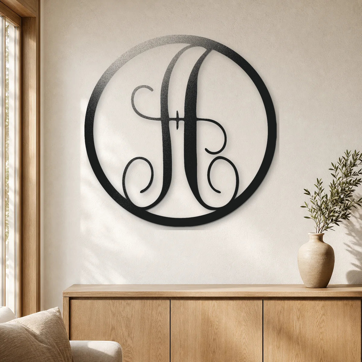 Fancy Initial Circle Monogram Sign | Personalized Steel Wall Art | Made in USA