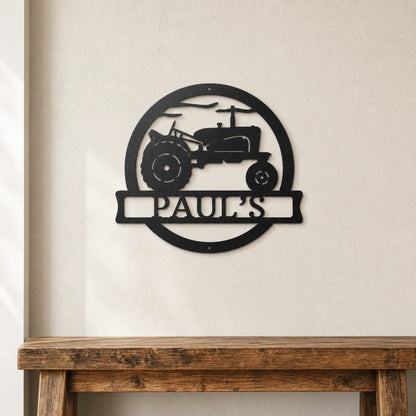 Old Tractor Monogram Sign | Personalized Steel Wall Art | Made in USA