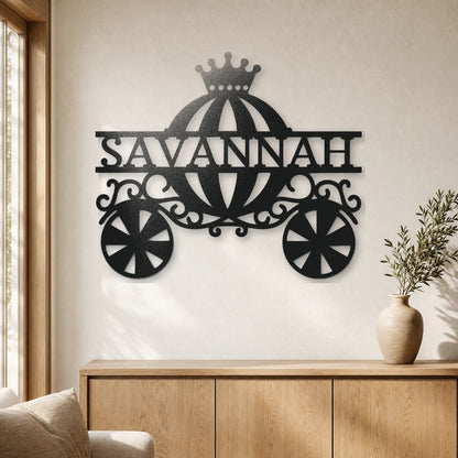 Princess Carriage Monogram Sign | Personalized Steel Wall Art | Made in USA