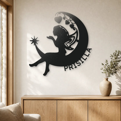 Fairy Moon Monogram Sign | Personalized Steel Wall Art | Made in USA