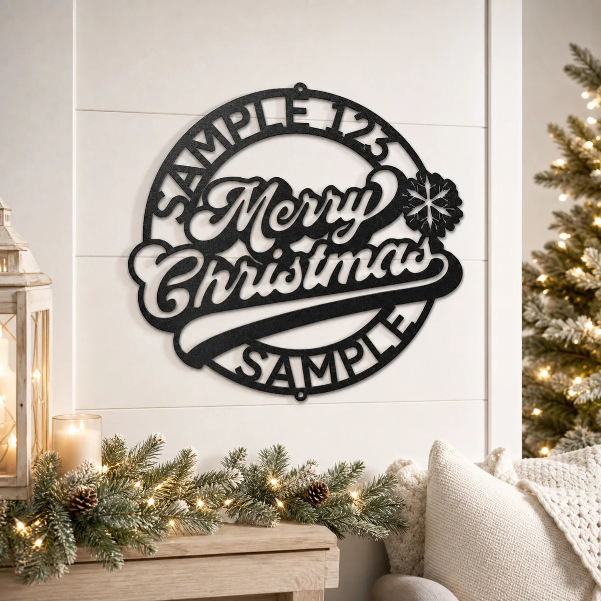 Christmas Ring Monogram Sign | Personalized Steel Wall Art | Made in USA