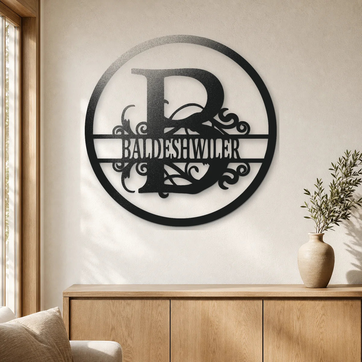 Split Circle Monogram Sign | Personalized Steel Wall Art | Made in USA