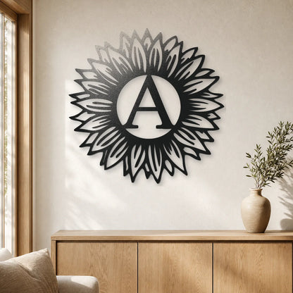 Sunflower Initial Sign | Personalized Steel Wall Art | Made in USA