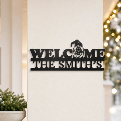 Welcome Gnome Monogram Sign | Personalized Steel Wall Art | Made in USA