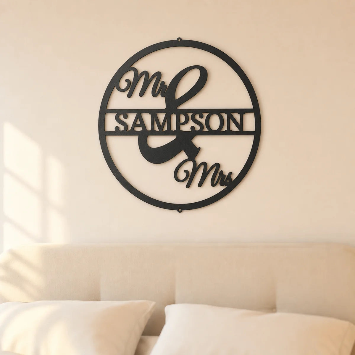 Mr and Mrs Circle Monogram Sign | Personalized Steel Wall Art | Made in USA