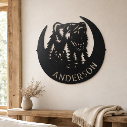 Roaring Bear Monogram Sign | Personalized Steel Wall Art | Made in USA