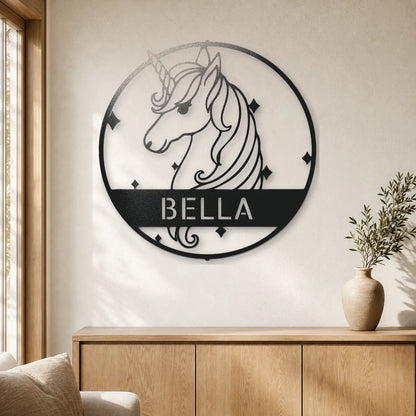 Cute Unicorn Monogram Sign | Personalized Steel Wall Art | Made in USA