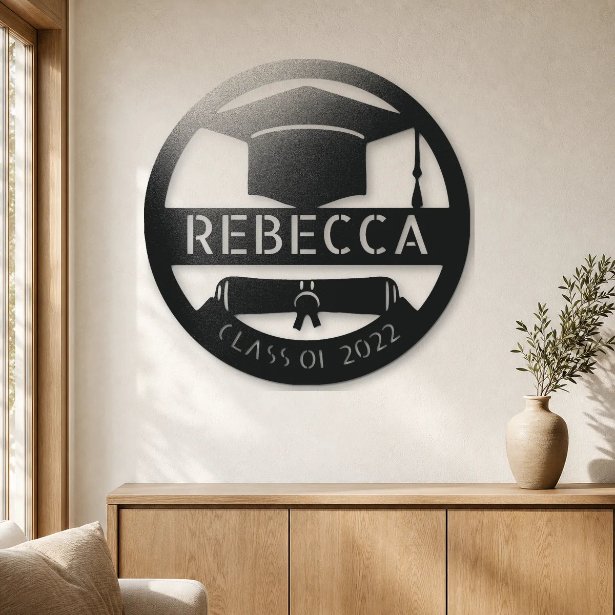 Grad Cap Monogram Sign | Personalized Steel Wall Art | Made in USA