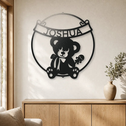 Teddy Banner Monogram Sign | Personalized Steel Wall Art | Made in USA