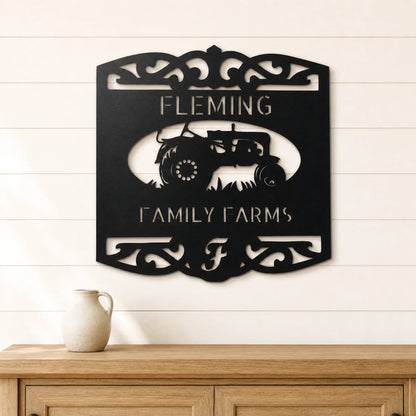 Classic Tractor Monogram Sign | Personalized Steel Wall Art | Made in USA