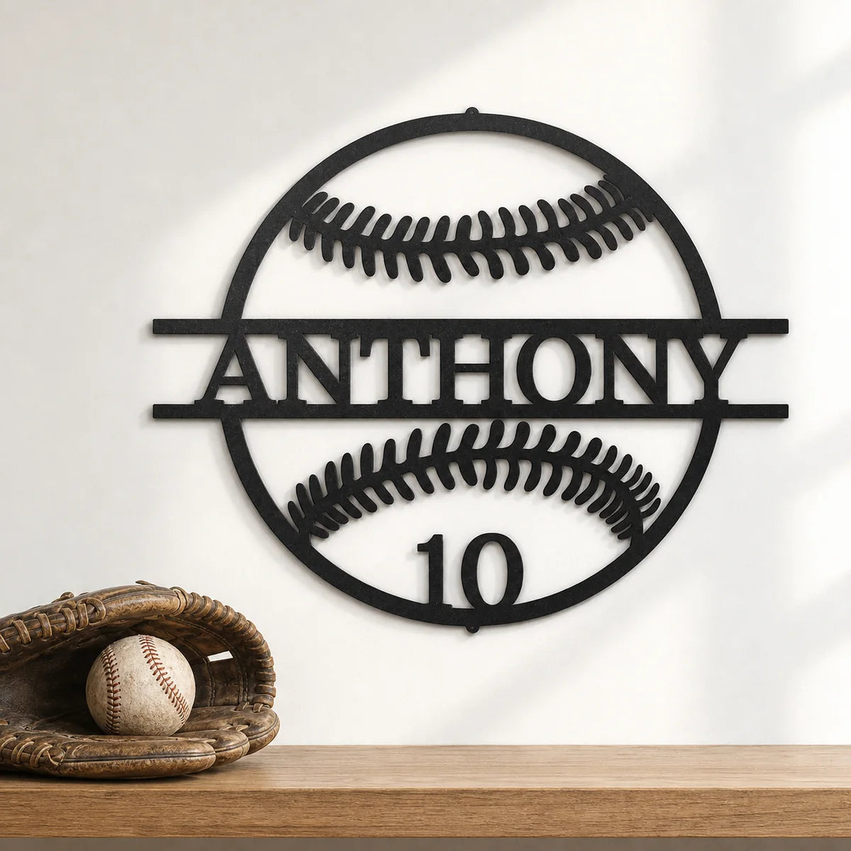 Name and Number Baseball Sign | Personalized Steel Wall Art | Made in USA