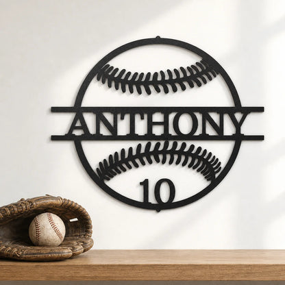 Name and Number Baseball Sign | Personalized Steel Wall Art | Made in USA