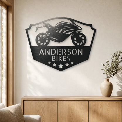 Bike Shop Monogram Sign | Personalized Steel Wall Art | Made in USA
