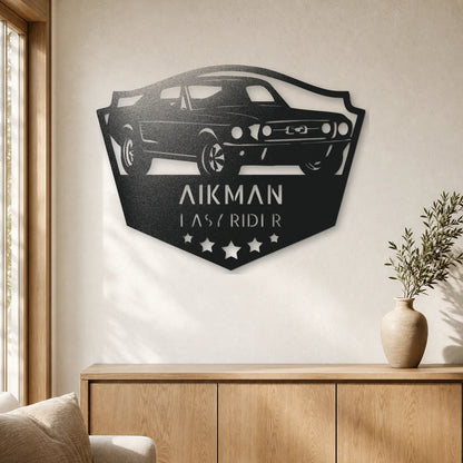 Classic Ford Mustang Monogram Sign | Personalized Steel Wall Art | Made in USA