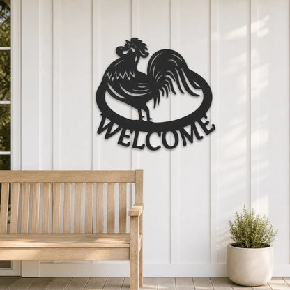 Welcome Rooster Sign | Personalized Steel Wall Art | Made in USA