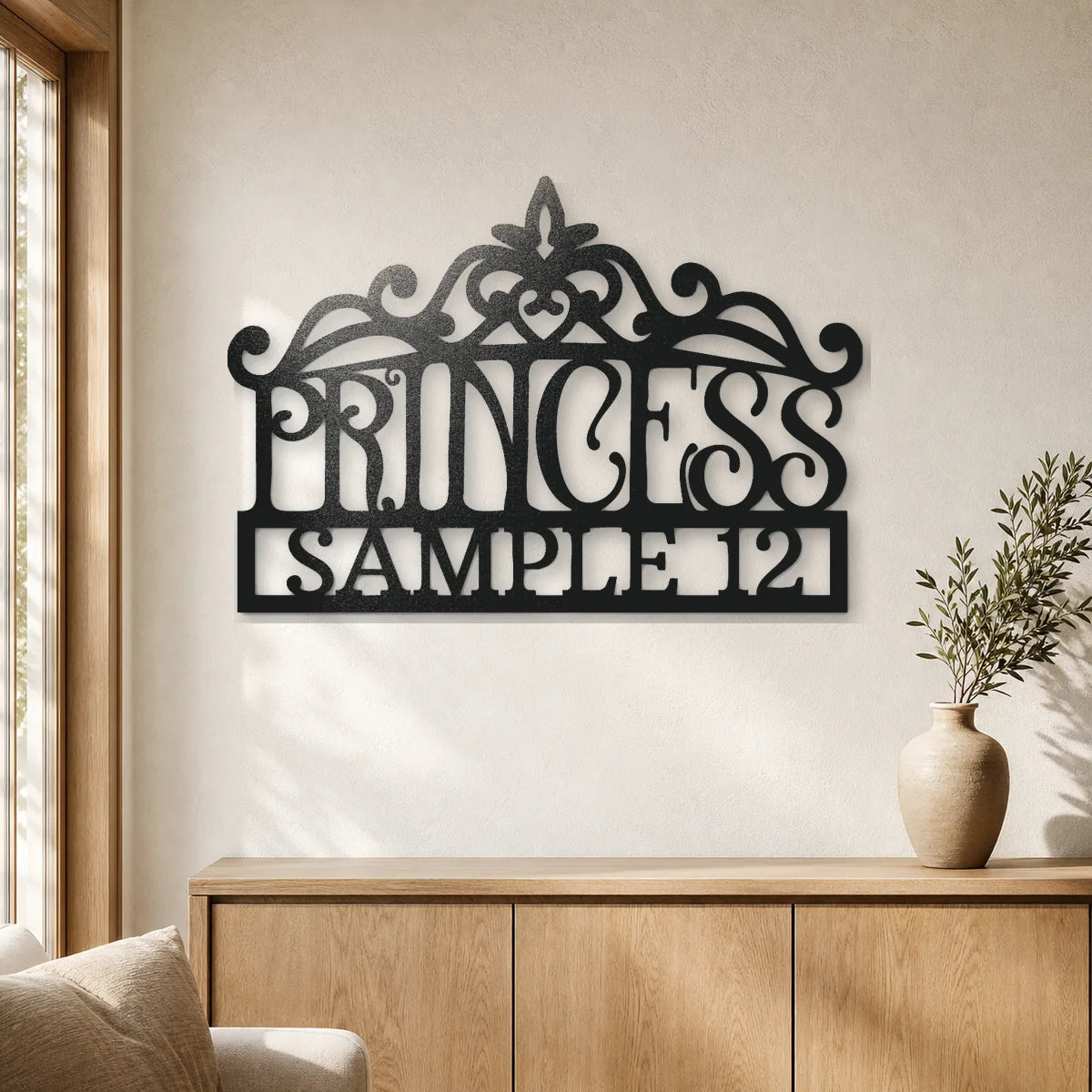 Princess Crown Monogram Sign | Personalized Steel Wall Art | Made in USA