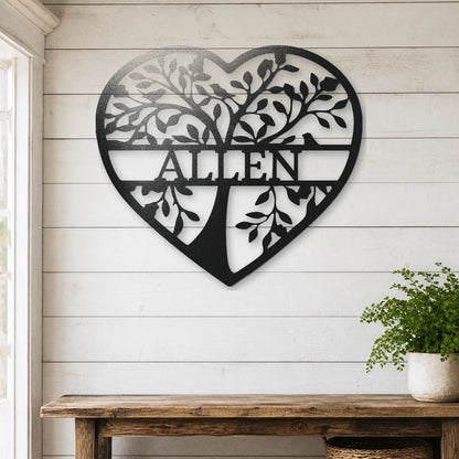 Loving Family Tree Monogram Sign | Personalized Steel Wall Art | Made in USA