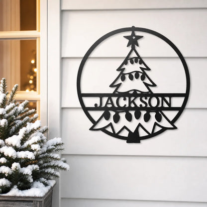 Christmas Tree Monogram Sign | Personalized Steel Wall Art | Made in USA