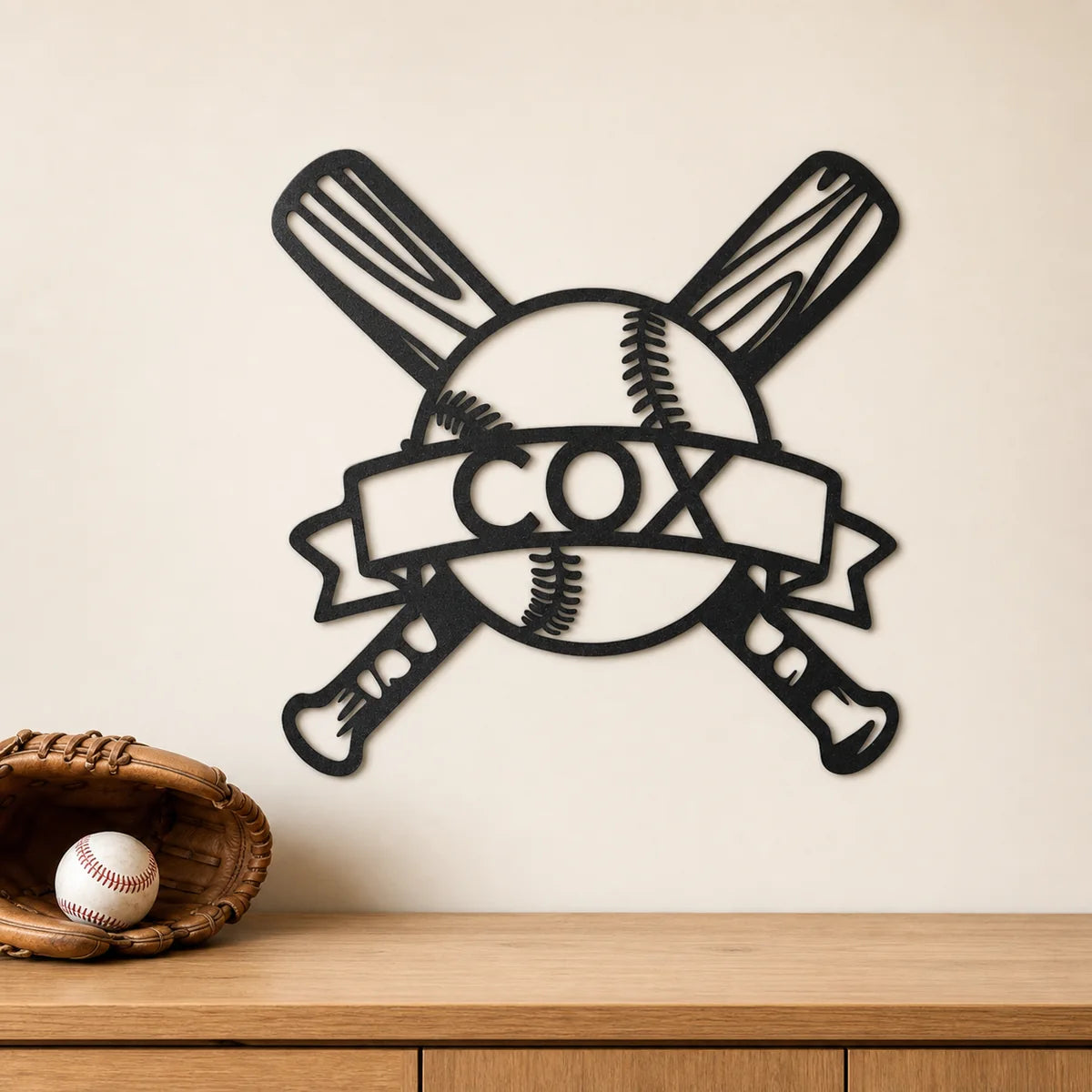 Baseball Monogram Sign | Personalized Steel Wall Art | Made in USA