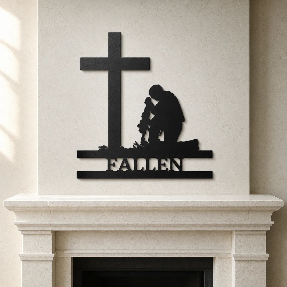 Kneeling Soldier Monogram Sign | Personalized Steel Wall Art | Made in USA