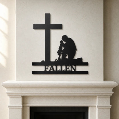 Kneeling Soldier Monogram Sign | Personalized Steel Wall Art | Made in USA