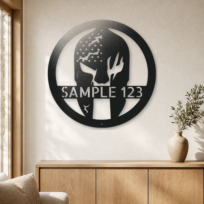 Battle Spartan Helmet Sign | Personalized Steel Wall Art | Made in USA