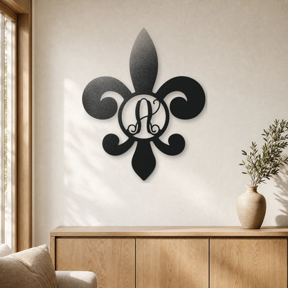 Fleur De Lis Initial Sign | Personalized Steel Wall Art | Made in USA
