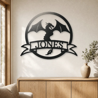 Dragon Banner Monogram Sign | Personalized Steel Wall Art | Made in USA