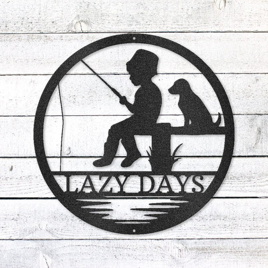 Rustic Fishing Scene Sign | Personalized Steel Wall Art | Made in USA