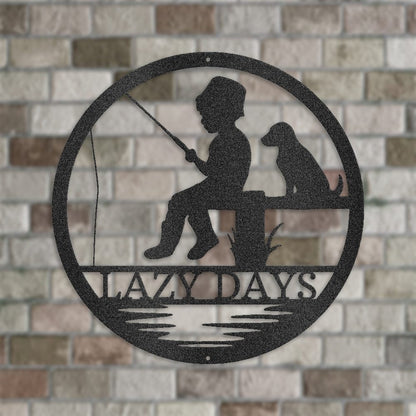 Rustic Fishing Scene Sign | Personalized Steel Wall Art | Made in USA