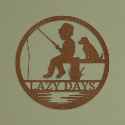 Rustic Fishing Scene Sign | Personalized Steel Wall Art | Made in USA