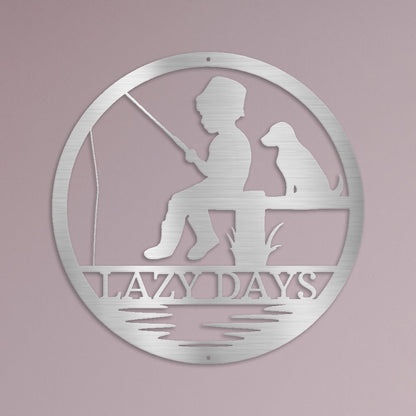 Rustic Fishing Scene Sign | Personalized Steel Wall Art | Made in USA