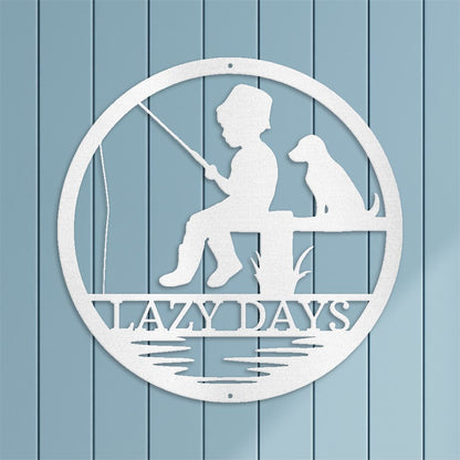 Rustic Fishing Scene Sign | Personalized Steel Wall Art | Made in USA