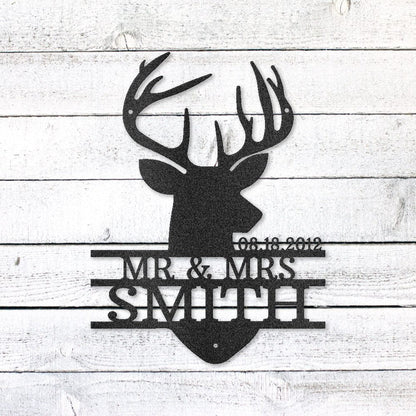 Deer Head Family Name Sign | Personalized Steel Wall Art | Made in USA