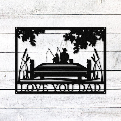 Dad and Child Fishing Sign | Personalized Steel Wall Art | Made in USA