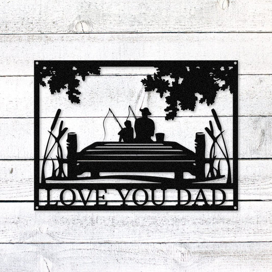 Dad and Child Fishing Sign | Personalized Steel Wall Art | Made in USA